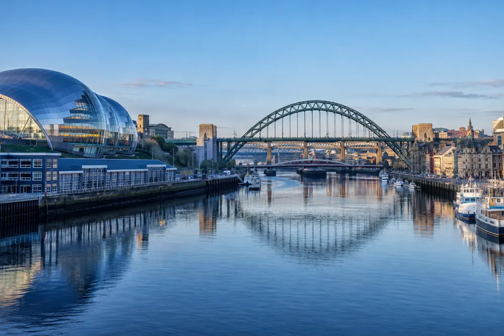 View of Newcastle and the Tyne Bridge across the River Tyne